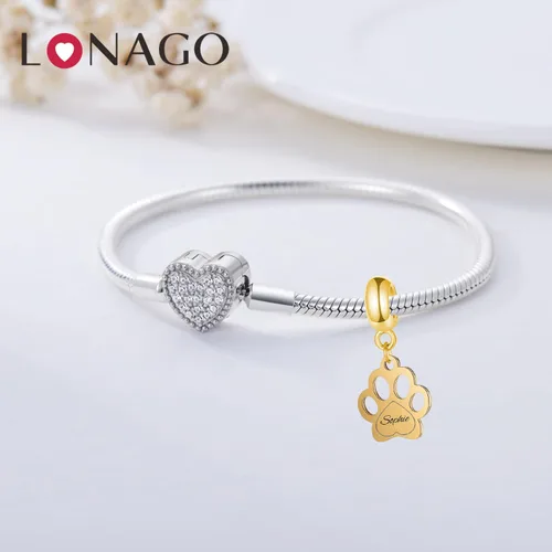 Vista 3 de LONAGO Abalorio de pata de perro para pulsera, pulsera con nombre personalizado, dije de pata de perro, regalo para mujeres y niñas