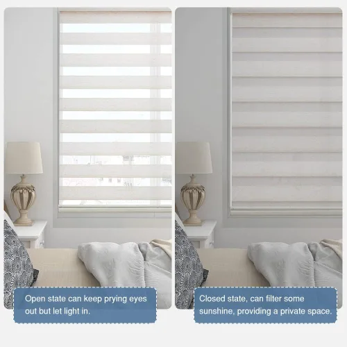 Vista 6 de Pumkust Persianas enrollables de doble capa sin cordones estilo cebra para ventanas, día y noche, persianas enrollables de doble capa, filtro de luz