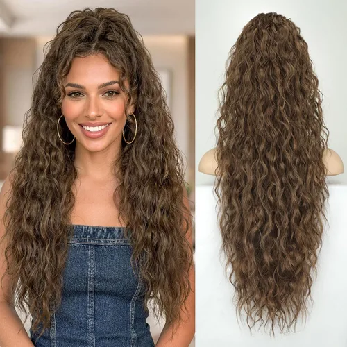 Vista 21 de KooKaStyle Extensión de cola de caballo con cordón de 26 pulgadas (66 cm) para mujeres, extensiones de cabello sintético rizado largo para uso