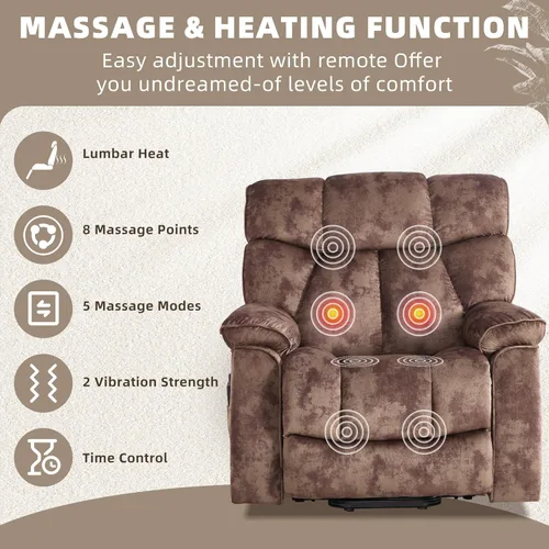Vista 3 de CANMOV Power Lift - Silla reclinable para personas mayores con masaje por vibración y calefacción lumbar, silla elevadora eléctrica con bolsillo