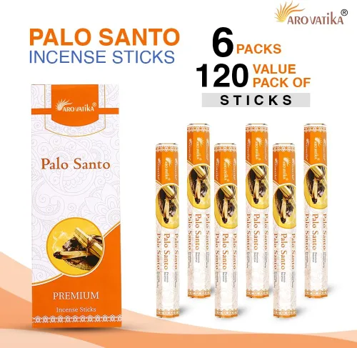 Vista 4 de ARO VATIKA Palo Santo Hexa 120 varillas de incienso en paquete de 6 unidades Larga duración y bajo humo Fragancia para el hogar Agarbatti