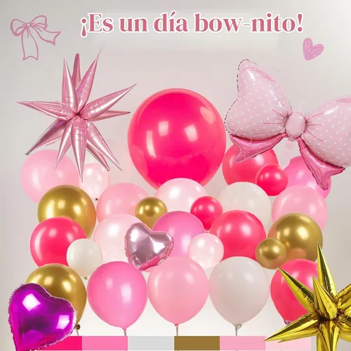Vista 4 de Kit de arco de guirnalda de globos rosa y dorado, 140 piezas de globos de papel de aluminio de estrella con arco para temática de ratón de dibujos