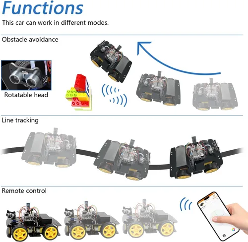 Vista 3 de Freenove Kit de coche 4WD con control remoto (compatible con Arduino IDE), seguimiento de línea, evitación de obstáculos, aplicación de control