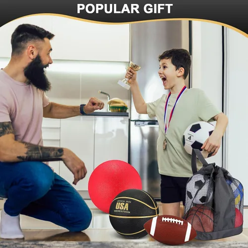 Vista 5 de Liliful Juego de 8 pelotas deportivas para el regreso a la escuela, tamaño oficial, fútbol, baloncesto, fútbol, patio, equipo de PE con bolsa