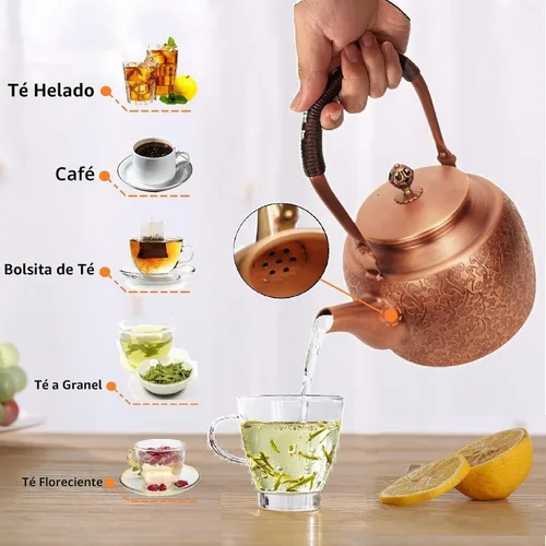 Vista 7 de Kkekos Tetera de Cobre Hecha a Mano para Estufa 2000ml (Tipo1)