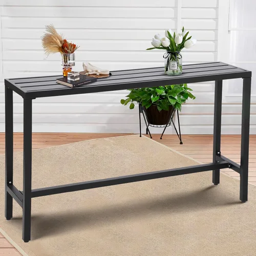 Vista 11 de Mesa de bar al aire libre, mesas de barra de altura de mostrador de patio, mesa de bar rectangular de 47 pulgadas para patio, jardín, balcón, junto