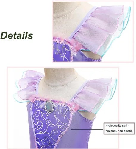 Vista 3 de Little Girls Princess Mermaid Costume for Girls Dress Up with Accessory for Christmas Birthday Party Supplies