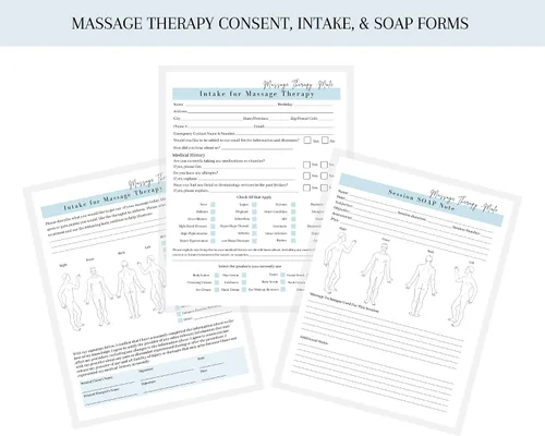 Vista 2 de Formularios de ingesta de cliente de terapeuta de masaje, consentimiento, notas de jabón Formularios para tratamiento y técnica de historial