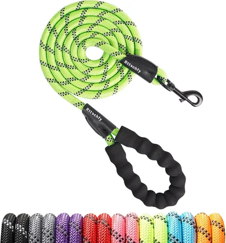 Vista 12 de Rttochfy Correa de cuerda para perro de 2/4/5/6/8/10 pies con cómodo mango acolchado e hilos altamente reflectantes para perros pequeños, medianos