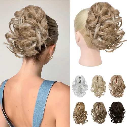 Vista 22 de REECHO Extensión de cola de caballo, 23 cm de largo, rizada, ondulada, pinza de clip para colas de caballo, extensiones de cabello HP001 para Negro