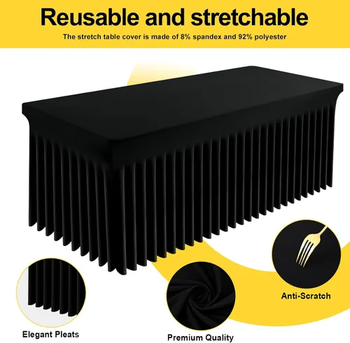 Vista 3 de Smiry Mantel de Spandex, Mantel Elástico Ajustable Extensible para Mesas Rectangulares de 6 Pies, Falda Cubierta de Mesa Impermeable y Lavable