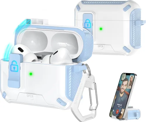 Vista 52 de R-fun Funda de carga compatible con AirPods de 2ª generación 2019, 1ª generación 2016, protección completa contra caídas, tapa desplegable