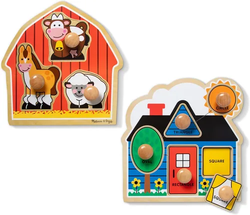 Vista 12 de Melissa & Doug Rompecabezas de animales de granja con pomo gigante, rompecabezas de madera con clavijas para niños pequeños, juguete educativo