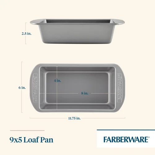 Vista 2 de Farberware Utensilios para hornear antiadherente de 9 pulgadas x 5 pulgadas molde para pan, gris