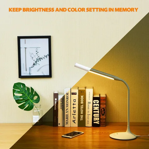 Vista 6 de DAC Lámpara de escritorio LED, lámpara de mesa para el cuidado de los ojos, cuello de cisne flexible de 360 grados, regulable continuamente, 3 modos