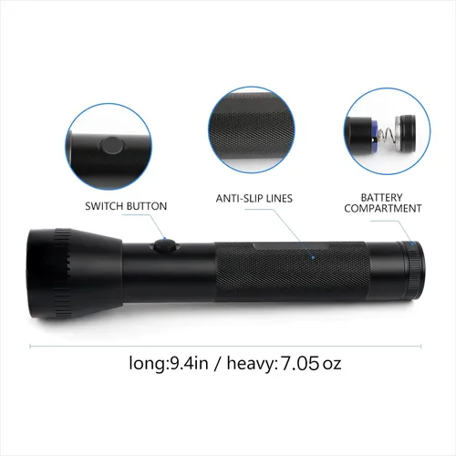 Vista 3 de Linterna LED de batería D de 2 celdas de alta resistencia, lúmenes altos, modo único, aluminio, linterna de metal resistente para exteriores