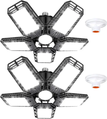 Vista 8 de Luyata Paquete de 4 luces LED de garaje, luz LED de techo de 180 W, 18000 lúmenes, 6500 K, luz LED atornillada con 5+1 paneles deformables