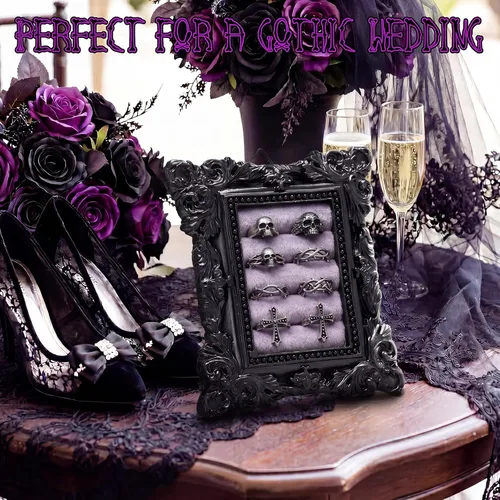 Vista 5 de Liliaafar Vintage Ring Holder Rectangle Black Ring Wedding Display Suede Jewelry Box Stand Frame Earring Tray Anniversary Engagement Baroque