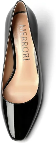 Vista 3 de MERRORI Zapatos de tacón medio con punta cuadrada y charol para mujer, de 2.5 pulgadas