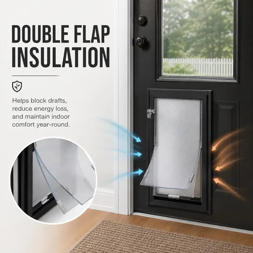 Vista 3 de Modelo de puerta Puertas para gatos y perros Solapas de vinilo dobles de bajo consumo Cubierta de seguridad de bloqueo Requiere instalación