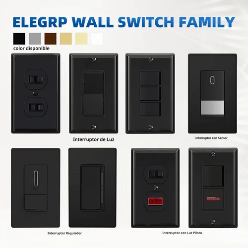 Vista 3 de ELEGRP Decorator - Interruptor basculante triple, paleta eléctrica de un solo polo, 15 A 120 V en la pared, encendido y apagado automático, placa