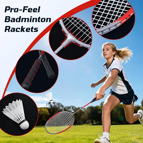 Vista 6 de Haokelball Outdoor Badminton Net Set with Anti-Sag Winch System - 20ft Badminton Net, 4 Rackets, 4 Shuttlecocks & Carry Bag, Badminton Set for