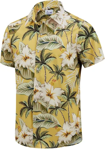 Vista 59 de EUOW - Camisas hawaianas para hombre de manga corta con botones, estampadas para la playa y el verano