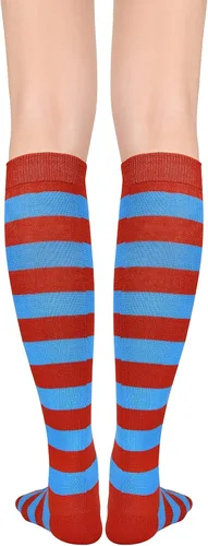 Vista 3 de Calcetines deportivos hasta la rodilla para mujer, para deportes al aire libre, medias altas hasta el muslo, calcetines casuales a rayas