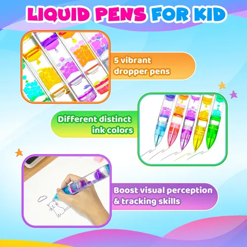 Vista 3 de 5 unidades de bolígrafo líquido Fidget juguetes sensoriales para niños y adultos, juguete de viaje en avión para niñas, niños, aula, escuela, caja