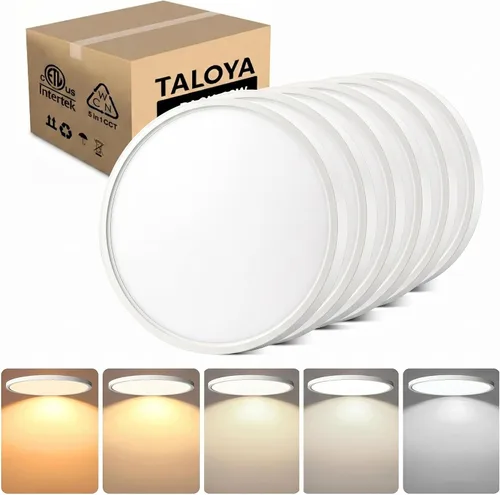 Vista 27 de TALOYA Paquete de 4 lámparas de techo LED de montaje empotrado de 10 pulgadas, 5 temperaturas de color (3000 K-6500 K), luz de panel plano redondo