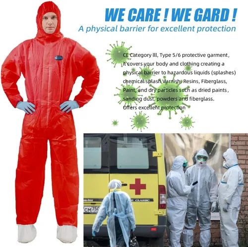 Vista 3 de Vicogard Monos Protectores Desechables Coveralls, Cremallera Frontal Cintura Elástica y Puños en Tobillos, Traje de Aislamiento SMS con Capucha