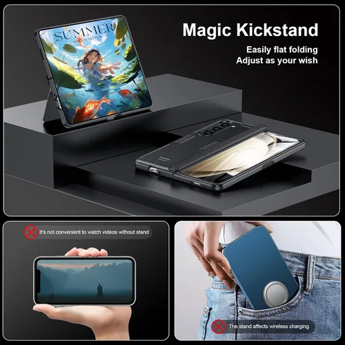 Vista 3 de Funda para Samsung Z-Fold-5: [Soporte oculto] [Carga inalámbrica] Funda delgada con protección de bisagra ligera con protector de pantalla - Funda