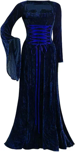 Vista 2 de Disfraz de Halloween para mujer vestido medieval de terciopelo manga acampanada vestido renacentista hasta el suelo vestido de baile del siglo 18