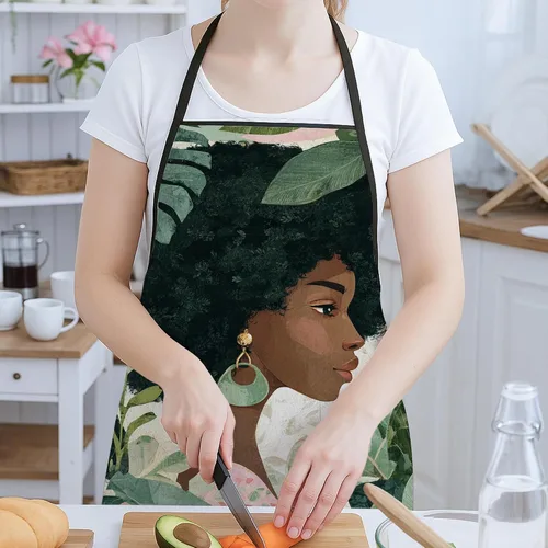 Vista 2 de Botanical Aprons for Cooking, Artistic Floral Design Kitchen Apron for Adults, Stylish Greenery Pattern Washable Apron Bbq