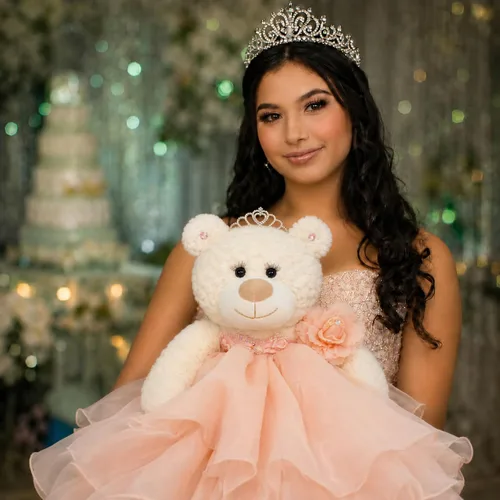 Vista 2 de 20" Quince Anos Quinceanera Last Doll Osito de peluche con vestido (pieza central) B16831-29 (rubor)