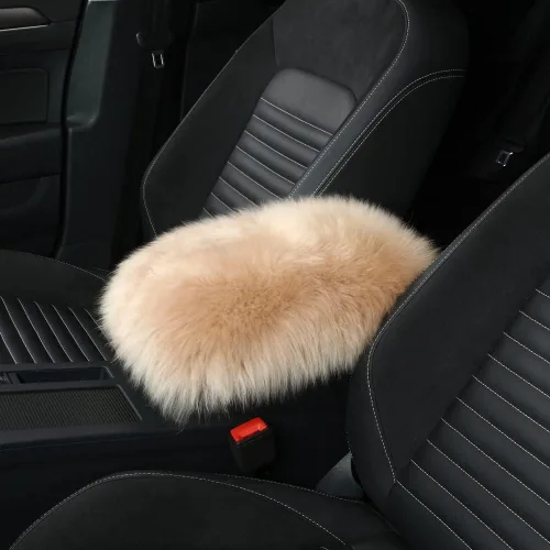 Vista 12 de IRIWOOL - Funda de reposabrazos de piel de oveja, cubierta de reposabrazos de auto, cojín suave de consola para coche, cubierta de consola central