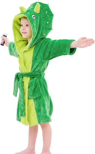 Vista 11 de LOLANTA Boys' Girls' Hooded Flannel Bathrobes Kids Soft Sleepwear Dinosaur Dressing Gown Gift