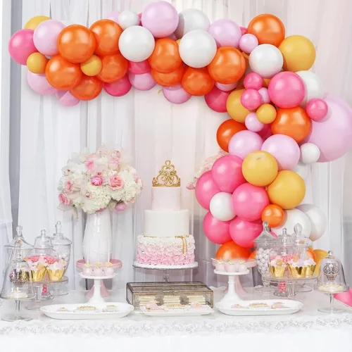 Vista 7 de Kit de arco de guirnalda de globos rosados, kit de arco de globos de color rosa, amarillo y naranja, globos de látex para fiesta de cumpleaños, baby
