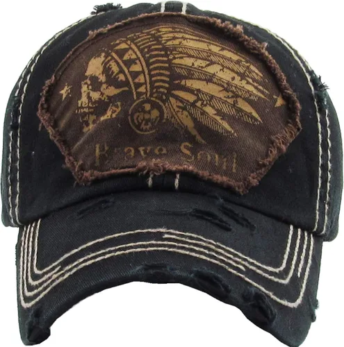 Vista 2 de KBETHOS Chief Skull and Free Spirit - Gorra de malla de sarga ajustable de algodón lavado desgastado