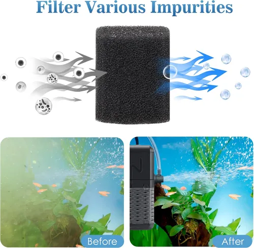 Vista 6 de AQQA Filtro de acuario, filtro sumergible para tanque de peces con sistema aireador de agua de lluvia, diseño de flujo de agua ajustable, filtración