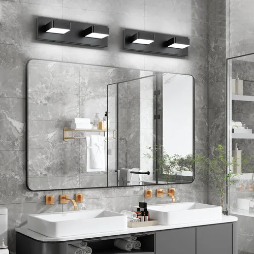 Vista 5 de Lámparas LED modernas de 2 luces LED para tocador de baño (15.5 pulgadas, blanco frío 6000 K), accesorios de iluminación de pared de baño