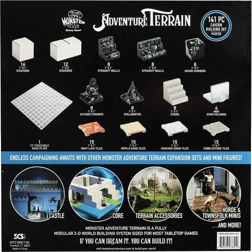 Vista 5 de Monster Adventure Terrain - Sistema de construcción intercambiable 3D, juego de expansión de caverna pintada de 141 piezas con base, construye