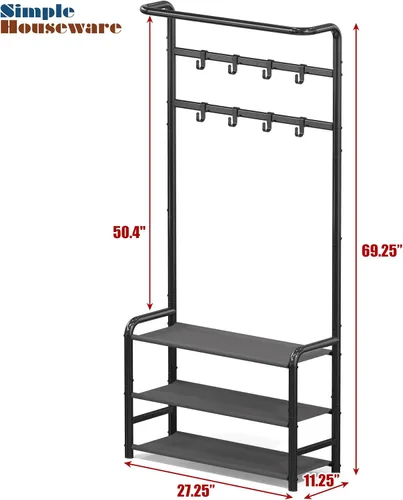Vista 7 de Simple Houseware - Perchero con estante, árbol de pie con ganchos, color negro Para entrada, dormitorio, oficina, soporte de metal negro