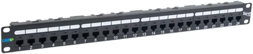 Vista 12 de ICC Panel de conexiones CAT5e, listado UL y aplicaciones Gigabit con clasificación PoE++, panel de conexión de red de 24 puertos 1U de 19 pulgadas