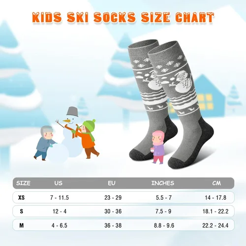 Vista 4 de Kids Ski Socks (2 Pair3 Pair) Thermal Thick OTC Snow Socks for Boys Girls Toddler Skiing Snowboard Skating Winter Sports