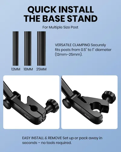 Vista 6 de Moukey Soporte ajustable para tablet con clip para teléfono compatible con soporte de micrófono y soporte de música, compatible con todos los iPad