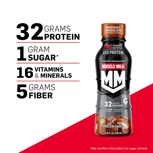 Vista 3 de Muscle Milk Pro Advanced Nutrition - Batido de proteínas, chocolate Knockout, botella de 11.16 onzas líquidas, paquete de 12, 1.13 oz de proteína