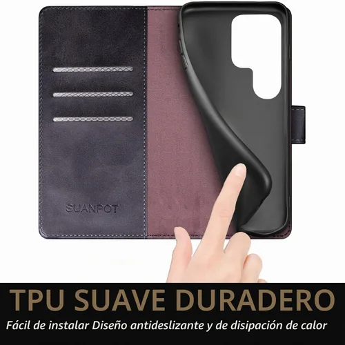 Vista 7 de SUANPOT Funda de piel tipo cartera para Samsung Galaxy S22 Ultra con bloqueo RFID, tarjetero para tarjetas de crédito, funda de teléfono con tapa
