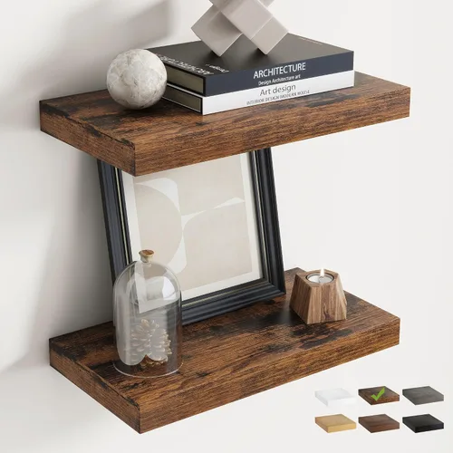 Vista 17 de Estantes flotantes cuadrados de 8 pulgadas para pared, paquete de 3, estantes de baño con veta de madera de 8"D con soportes invisibles, estantes
