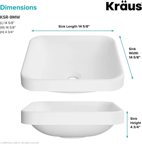 Vista 5 de Kraus KSR-9MW Natura - Lavabo para baño, color blanco mate